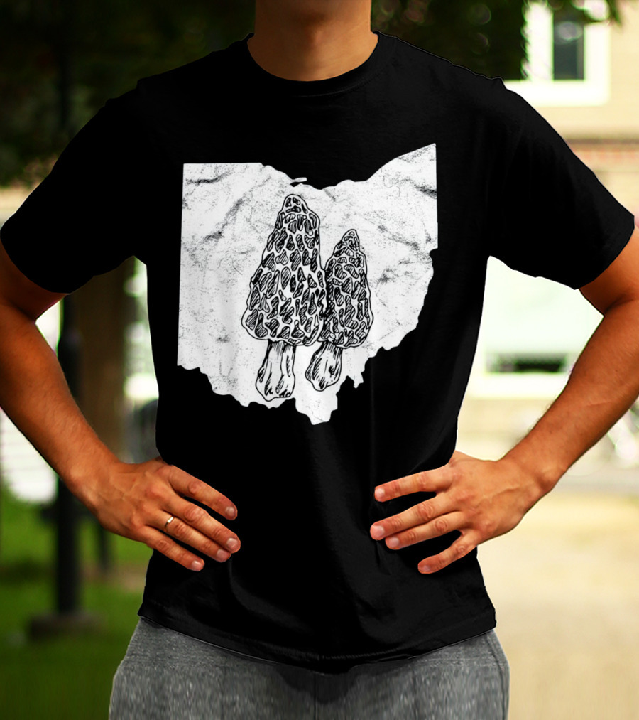 Ohio Morel Mushroom Hunting Map With Illustrated Morels T-Shirt