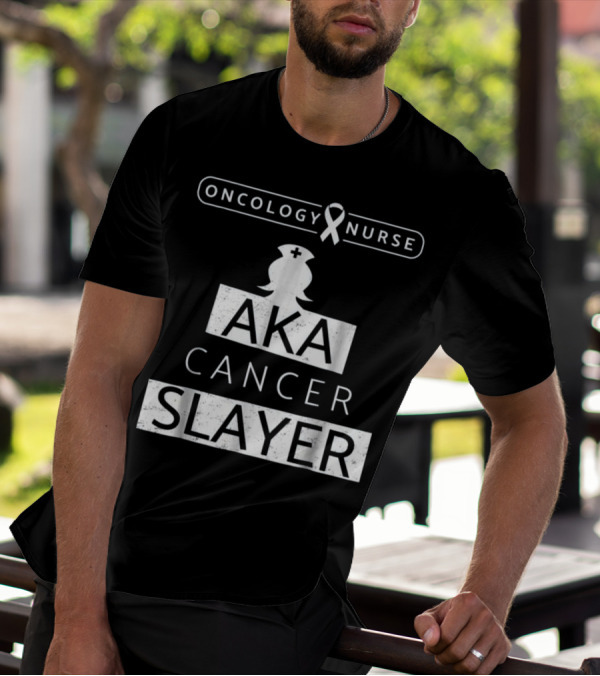 Oncology Nurse Ribbon AKA Cancer Slayer Bold Empowering Text T-Shirt