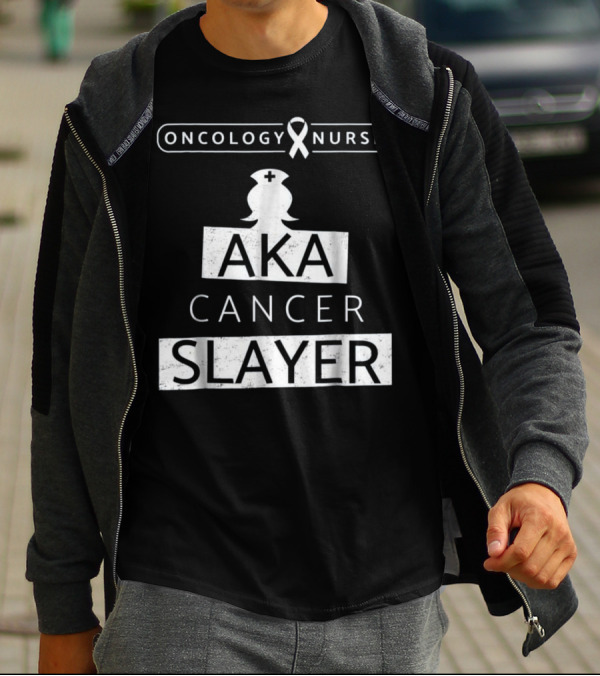 Oncology Nurse Ribbon AKA Cancer Slayer Bold Empowering Text T-Shirt