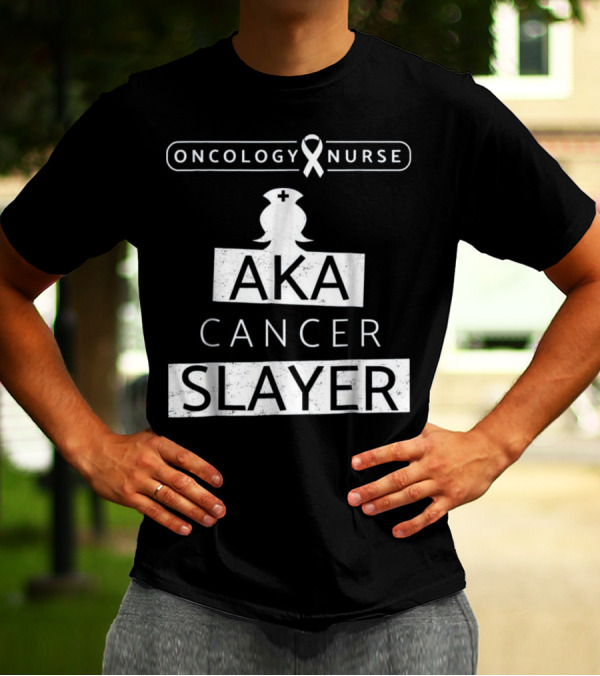 Oncology Nurse Ribbon AKA Cancer Slayer Bold Empowering Text T-Shirt