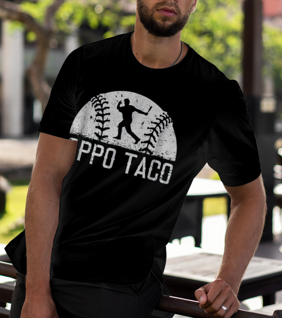 Oppo Taco Baseball Batter Silhouette With Stitching T-Shirt