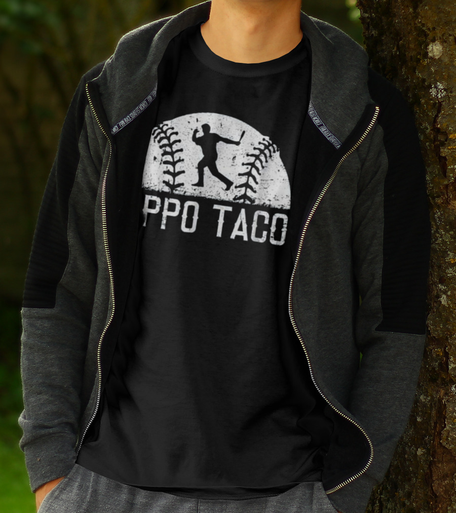 Oppo Taco Baseball Batter Silhouette With Stitching T-Shirt