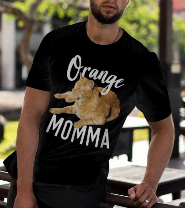 Orange Momma Tabby Cat Lover Graphic Text With Orange Tabby Cat Image T-Shirt