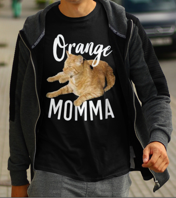 Orange Momma Tabby Cat Lover Graphic Text With Orange Tabby Cat Image T-Shirt