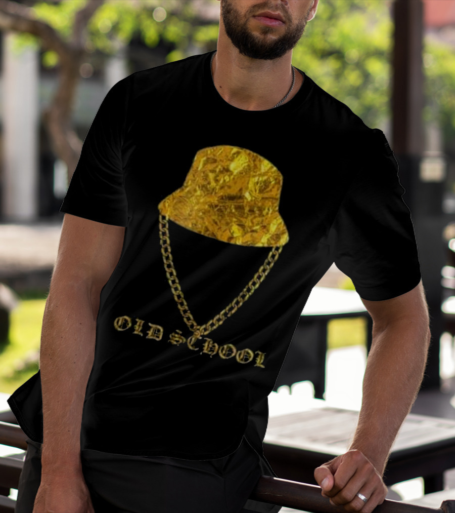 Old School 80s Hip Hop Gold Chain Bucket Hat T-Shirt