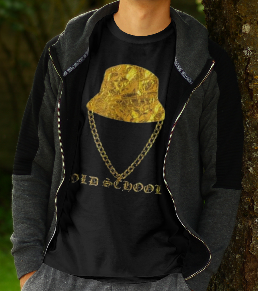 Old School 80s Hip Hop Gold Chain Bucket Hat T-Shirt