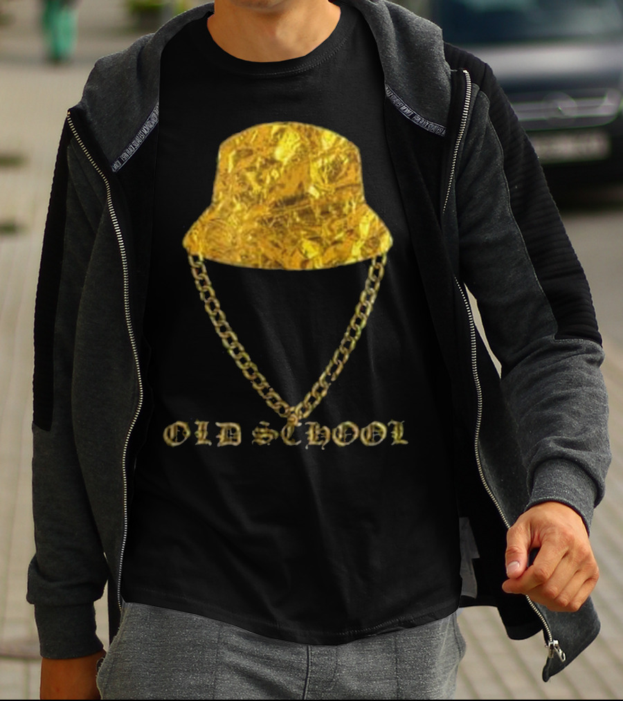 Old School 80s Hip Hop Gold Chain Bucket Hat T-Shirt