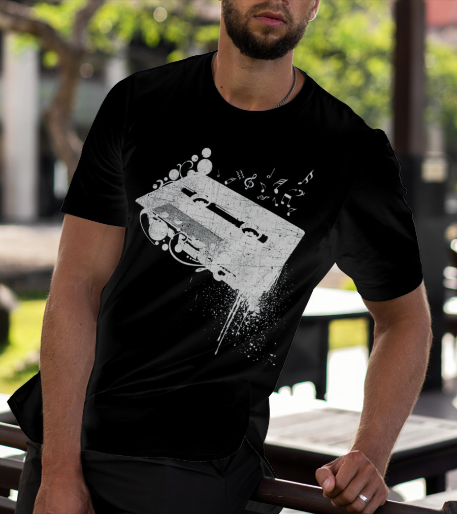 Old School 80s Cassette Tape With Musical Notes Grunge Hip Hop T-Shirt