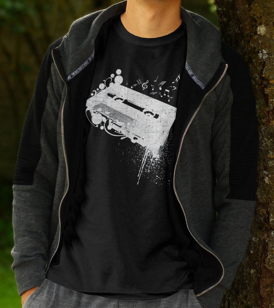 Old School 80s Cassette Tape With Musical Notes Grunge Hip Hop T-Shirt