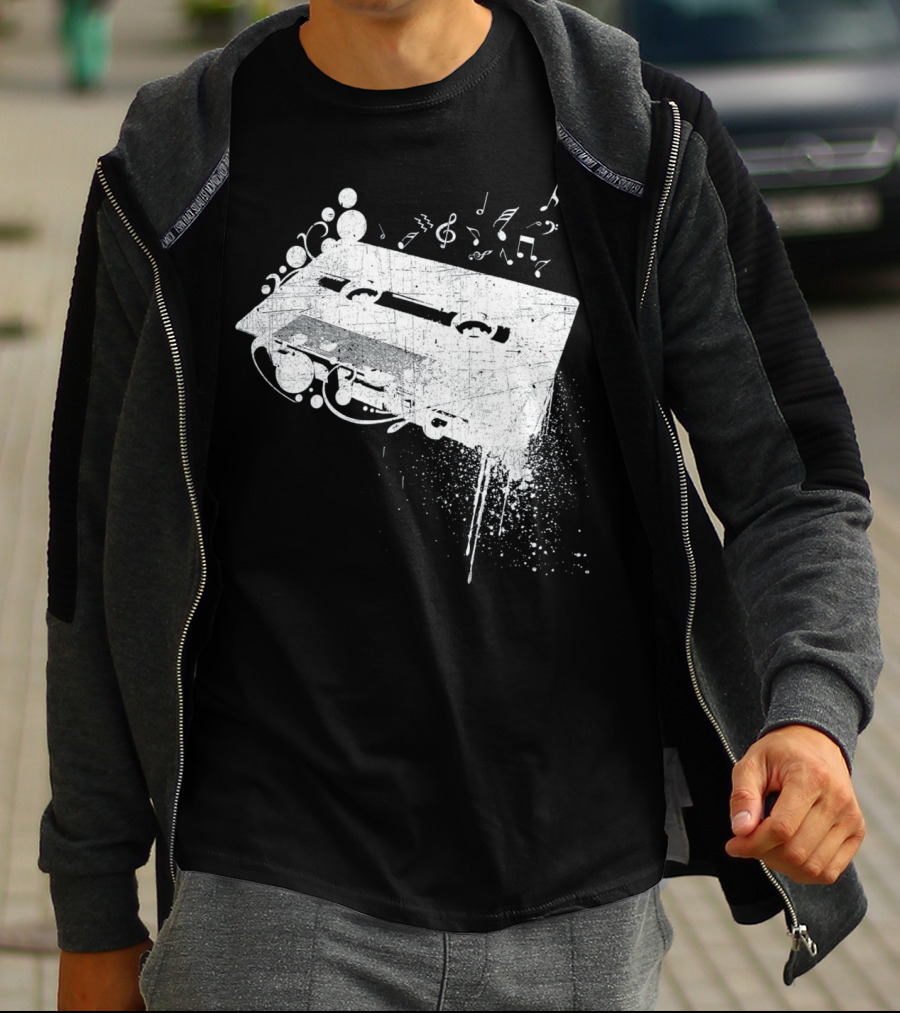 Old School 80s Cassette Tape With Musical Notes Grunge Hip Hop T-Shirt