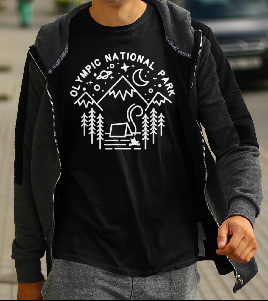 Olympic National Park Stargazing Camp With Mountains And Forest Scene T-Shirt