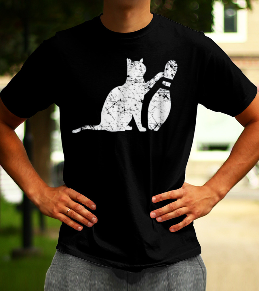 Ornery Alley Cat Tipping Bowling Pin Vintage T-Shirt