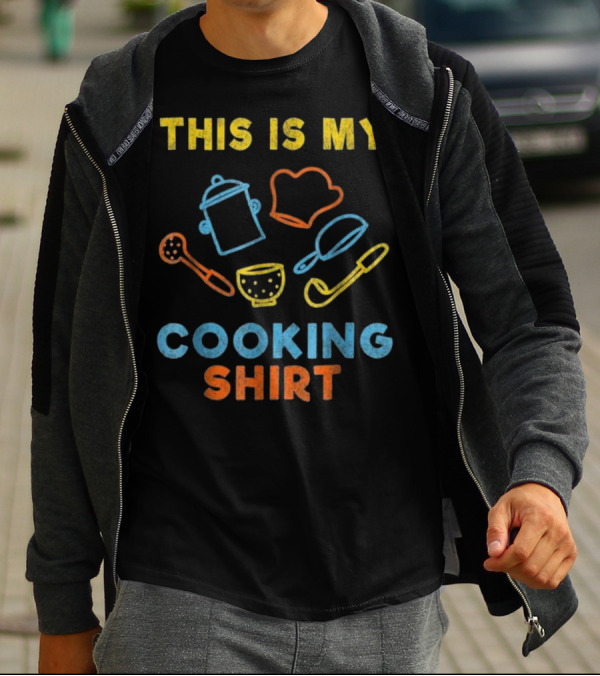 This Is My Cooking Shirt With Pot Hat Spatula Ladle Whisk And Bowl T-Shirt