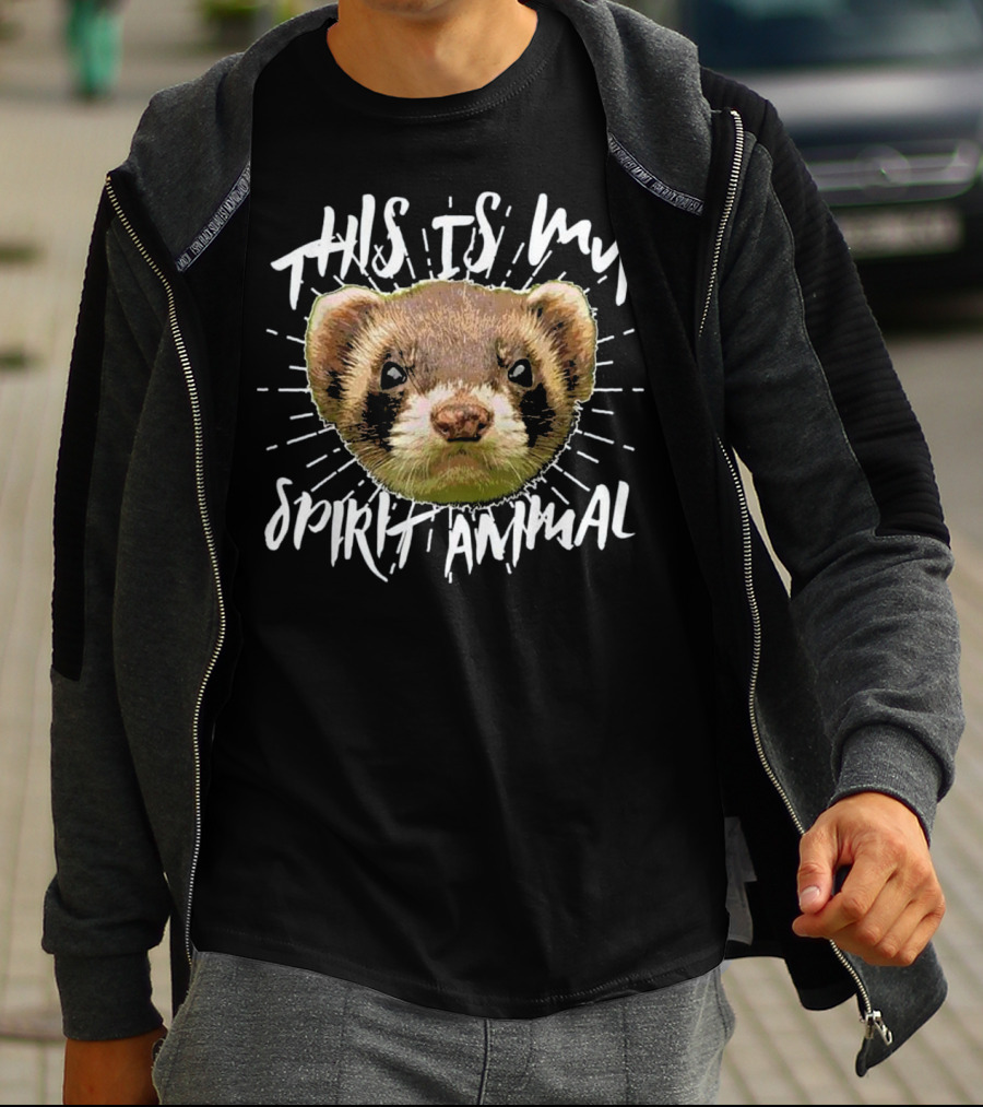 This Is My Spirit Animal Ferret Illustration With Bold Handwritten Text T-Shirt