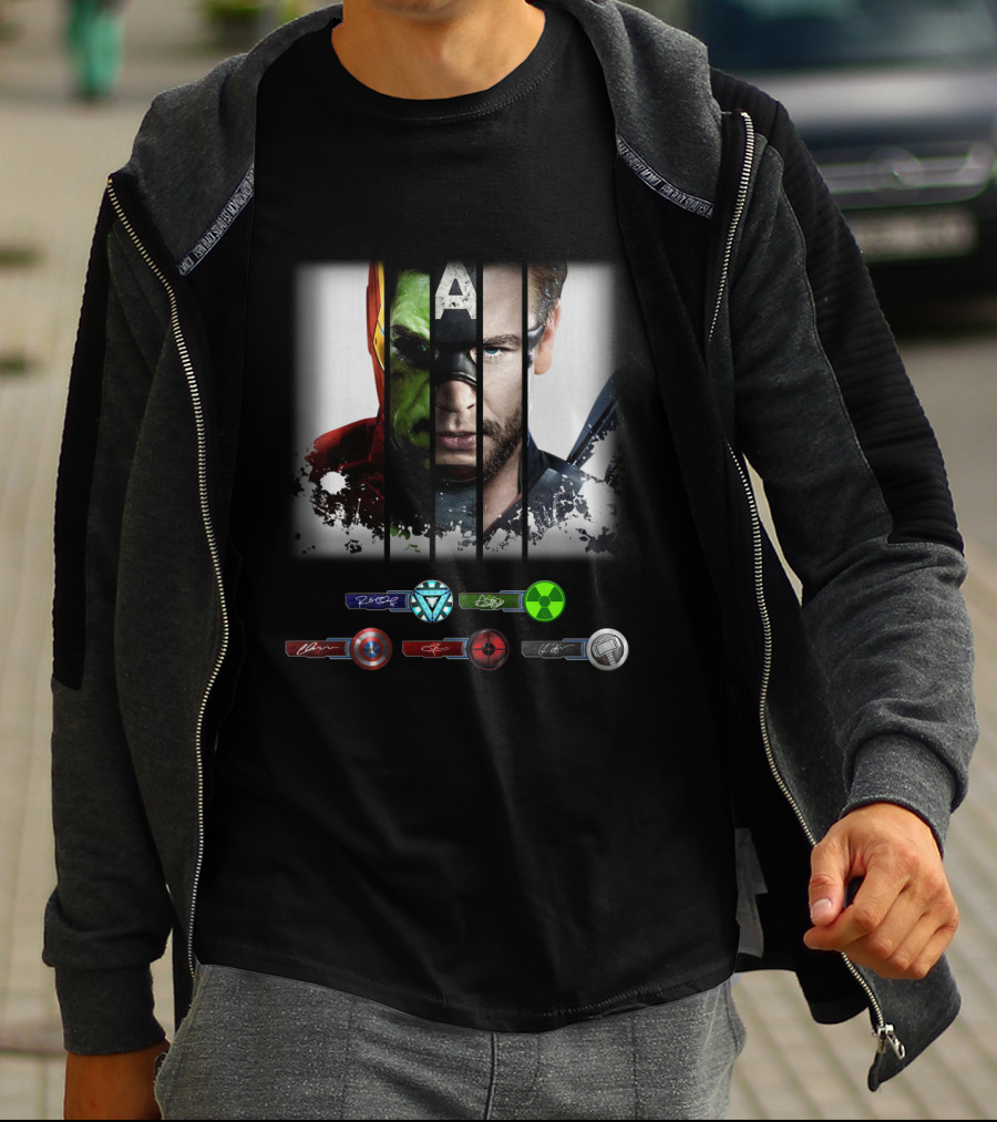 MARVEL Iron Man Hulk Captain America Wolverine Black Widow Hero Symbols T-Shirt