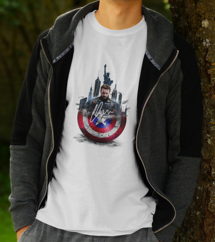Captain America Shield New York City Skyline Heroic T-Shirt