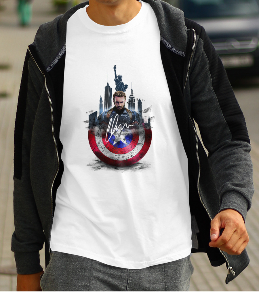 Captain America Shield New York City Skyline Heroic T-Shirt