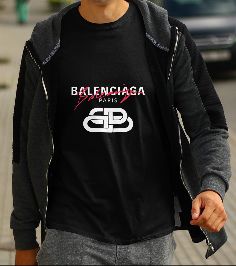 Balenciaga Paris Logo With Red Scribble Stripe T-Shirt