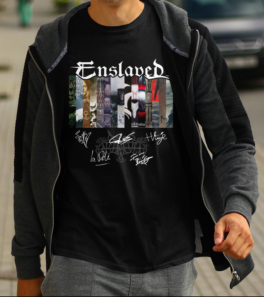 Enslaved Album Covers With Band Signatures T-Shirt