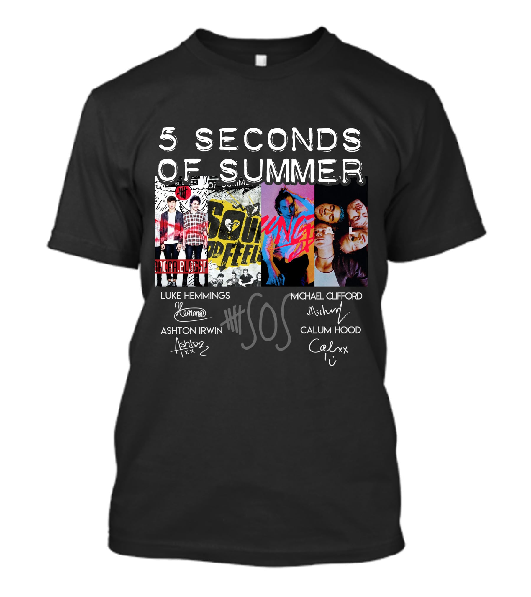Seconds Of Summer 5Sos Luke Hemmings Michael Clifford Calum Hood Ashton Irwin Signed T-Shirt
