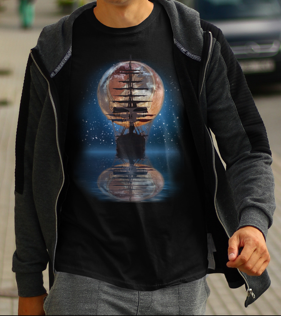 GD ShipofFools Skull Ship Moon Reflection T-Shirt
