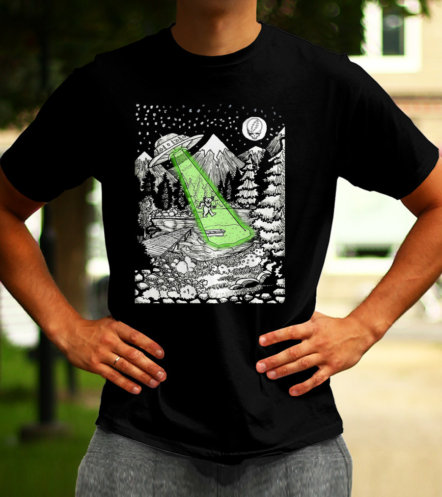 Space GD Abduction Scene With UFO And Astronaut In Forest T-Shirt