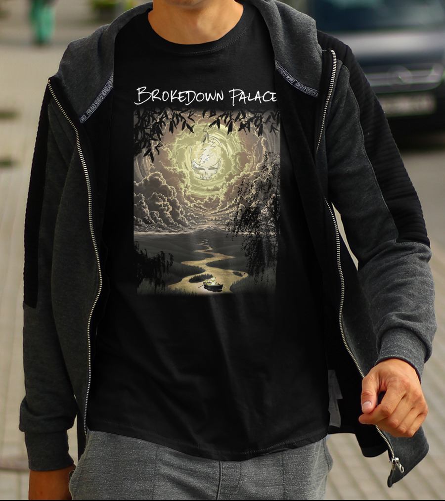 Brokedown Palace Grateful Dead Skull Lightning Flowing River Scene T-Shirt