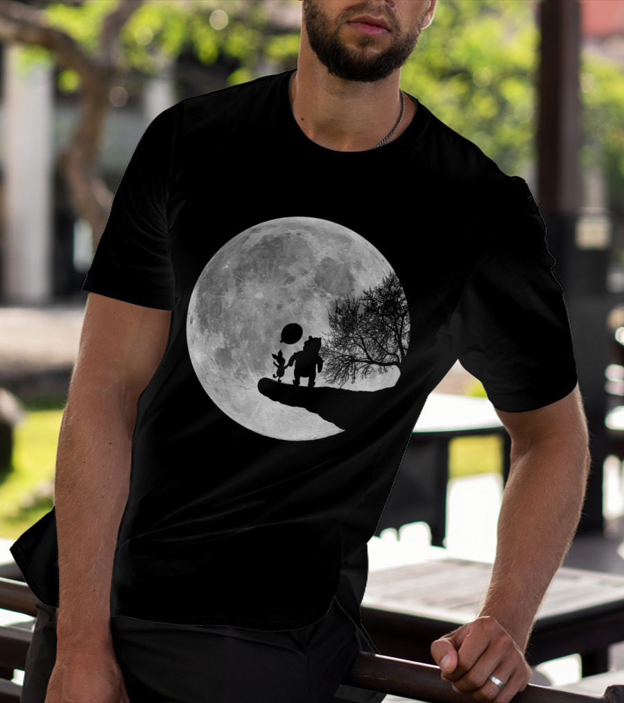 Pooh And Winnie Silhouettes Against Full Moon T-Shirt
