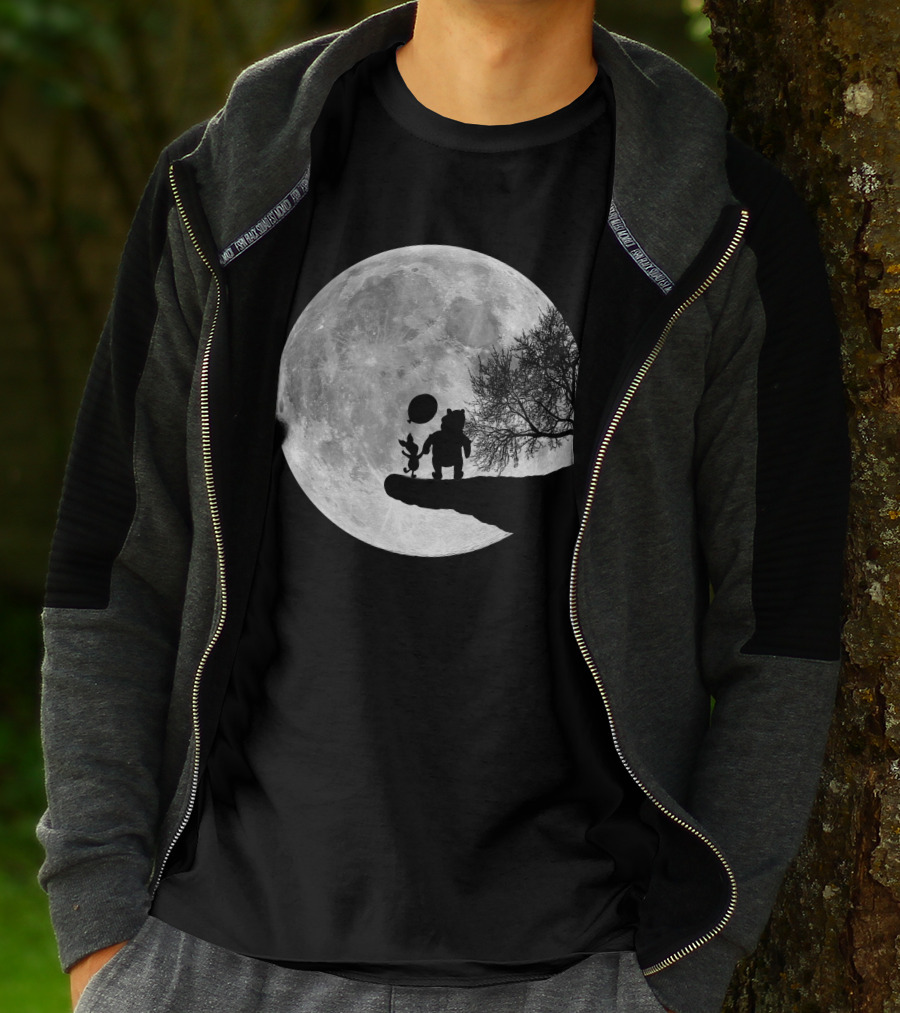 Pooh And Winnie Silhouettes Against Full Moon T-Shirt