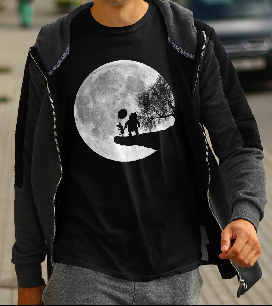 Pooh And Winnie Silhouettes Against Full Moon T-Shirt