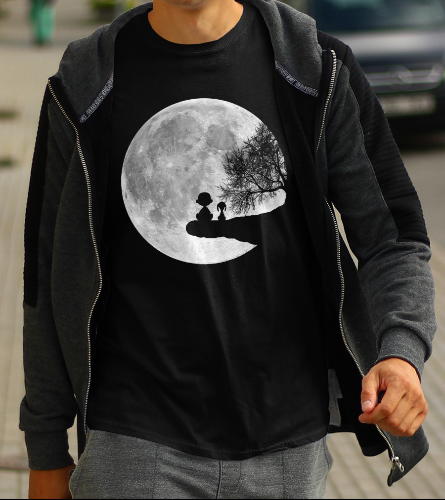 Snoopy And Charlie Moonlit Silhouette Pals On The Edge T-Shirt
