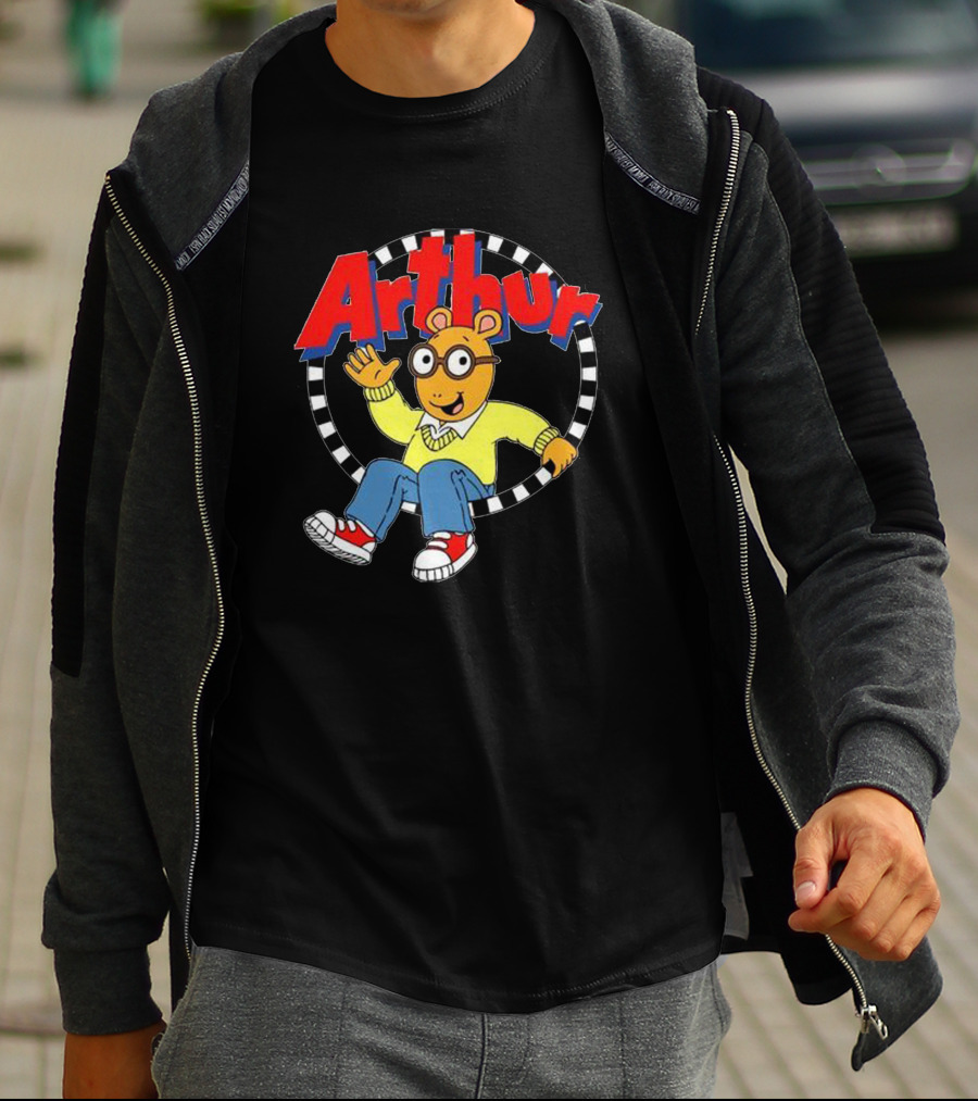 Arthur Retro Kids TV Character In Classic Outfit With Checkerboard Circle T-Shirt