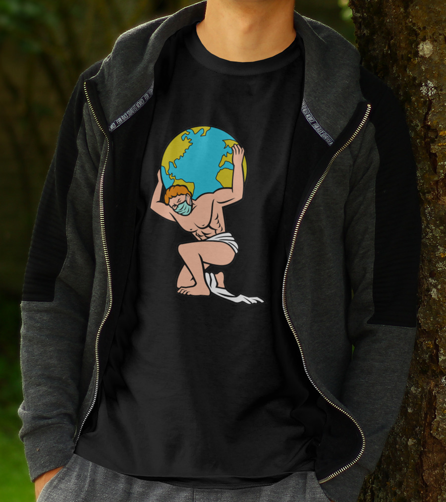 Atlas With Surgical Mask Lifting The World T-Shirt