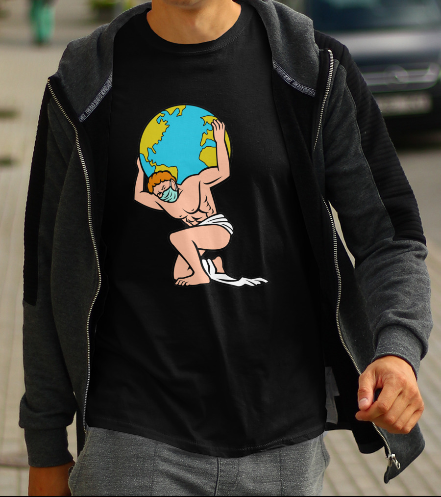 Atlas With Surgical Mask Lifting The World T-Shirt