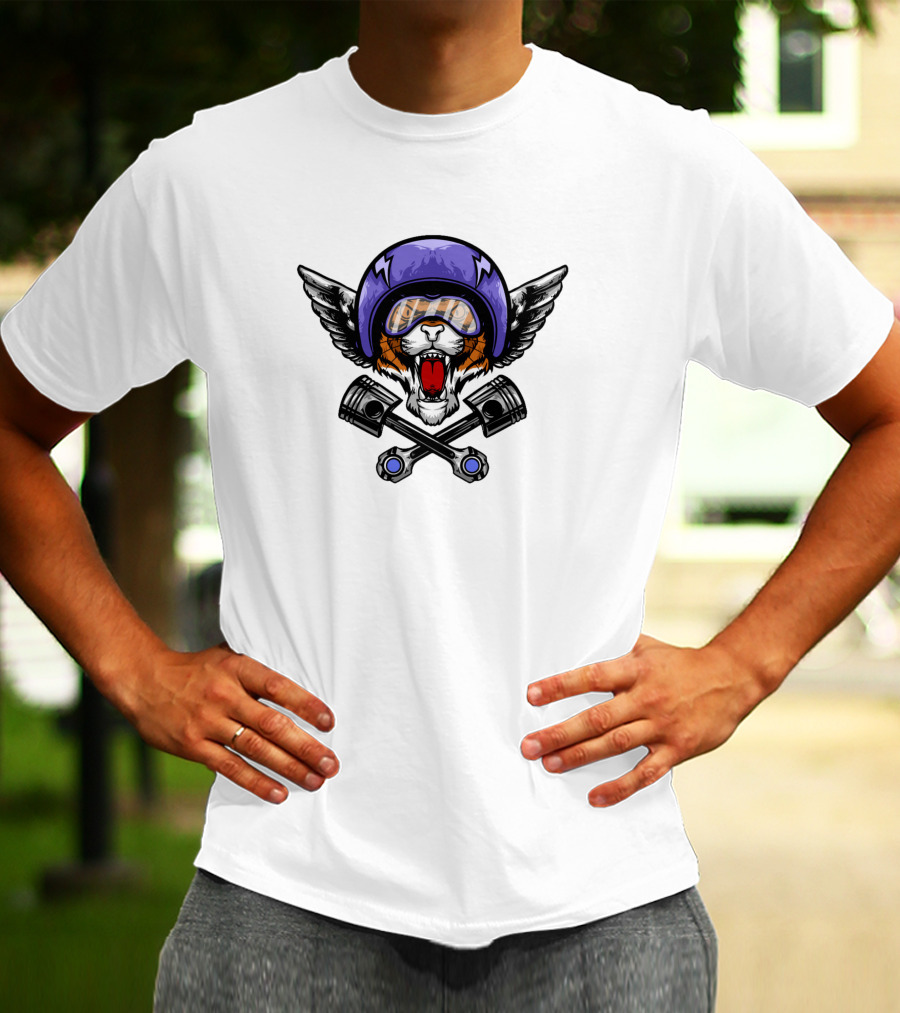 Auman Tiger 1443279 Winged Helmet Tiger With Goggles And Crossed Pistons T-Shirt