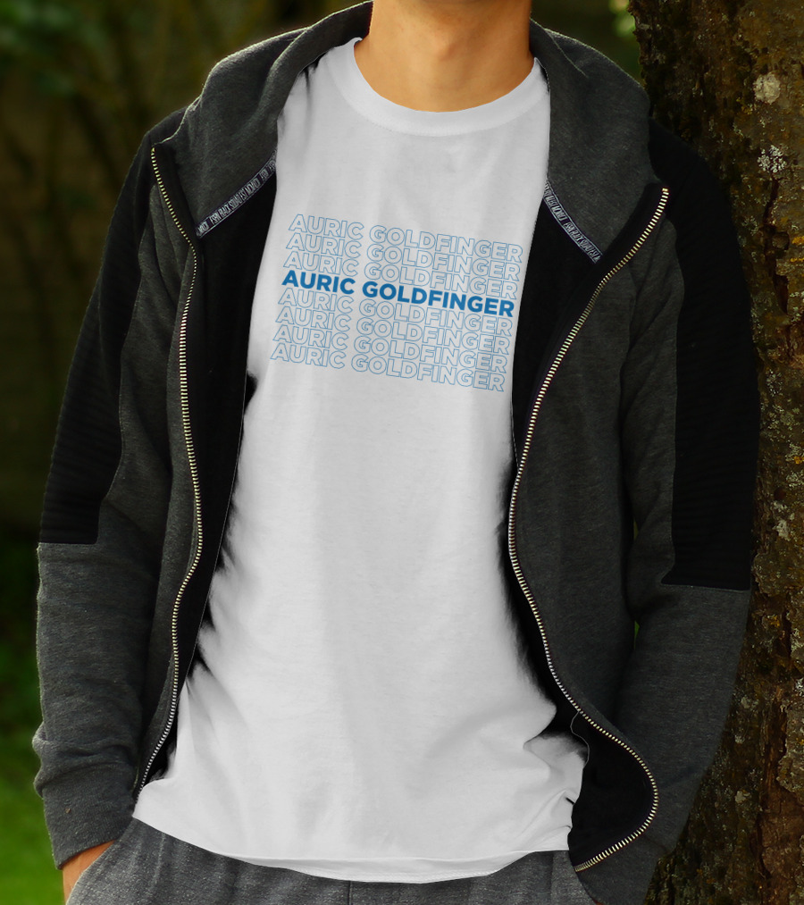 Auric Goldfinger 1577182 Repeated Blue Text T-Shirt