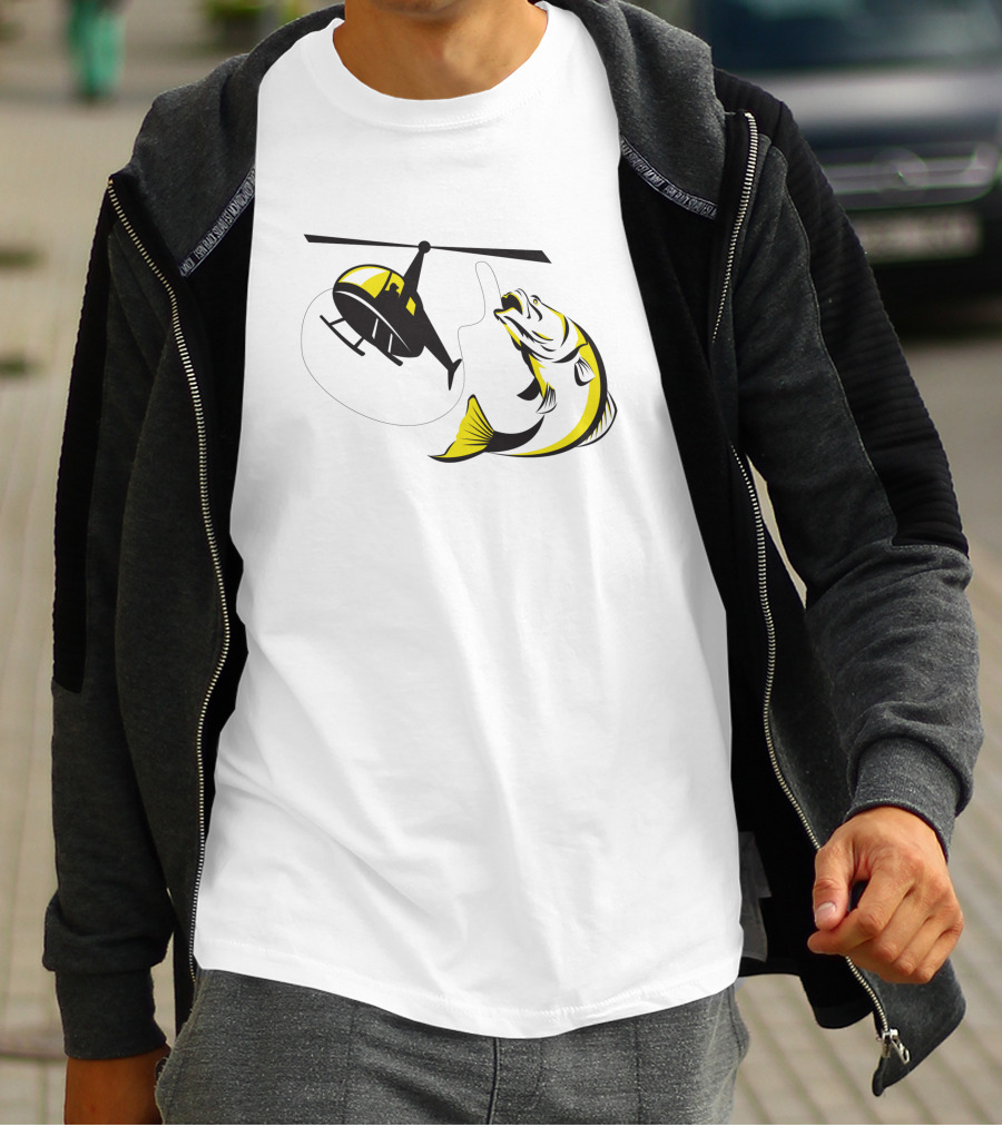Barramundi Heli Fishing Yellow Helicopter Retro Black 147190 T-Shirt