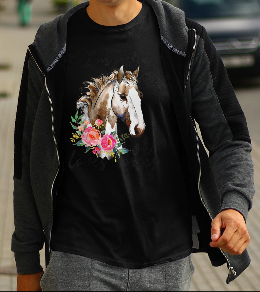 I'm Just A Girl Who Loves Horses Floral Horse T-Shirt
