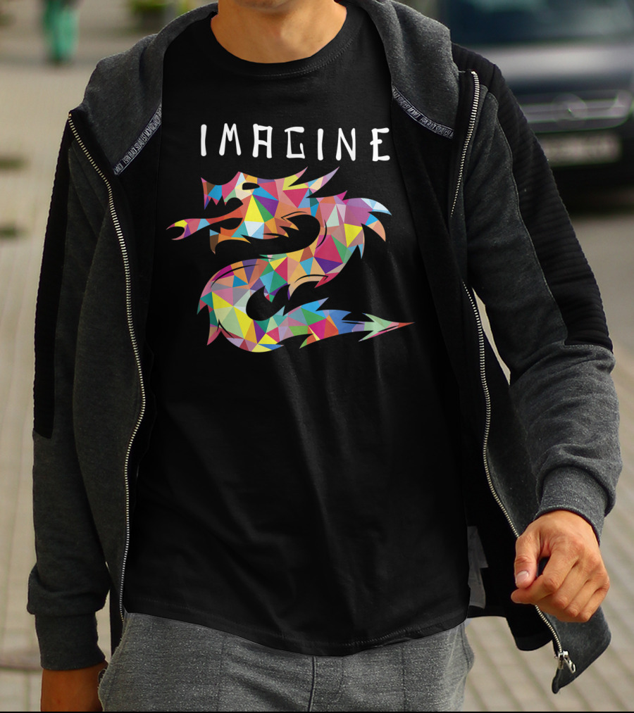 Imagine Colorful Geometric Dragon Tattoo T-Shirt