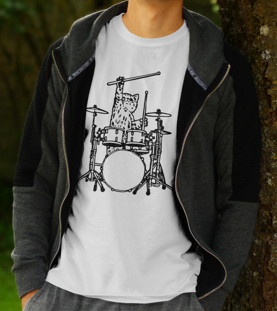 In My Head My Cat Always Plays Drums Funny Cat Drumming T-Shirt