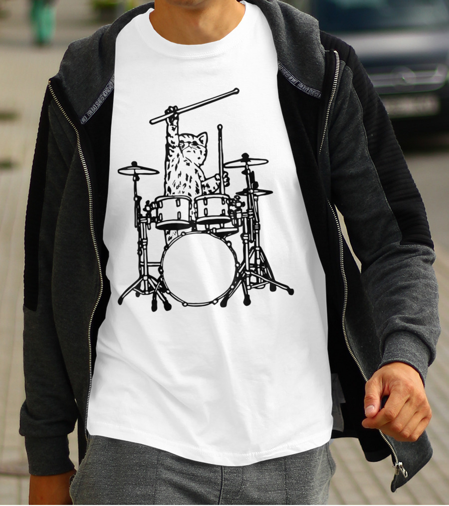 In My Head My Cat Always Plays Drums Funny Cat Drumming T-Shirt