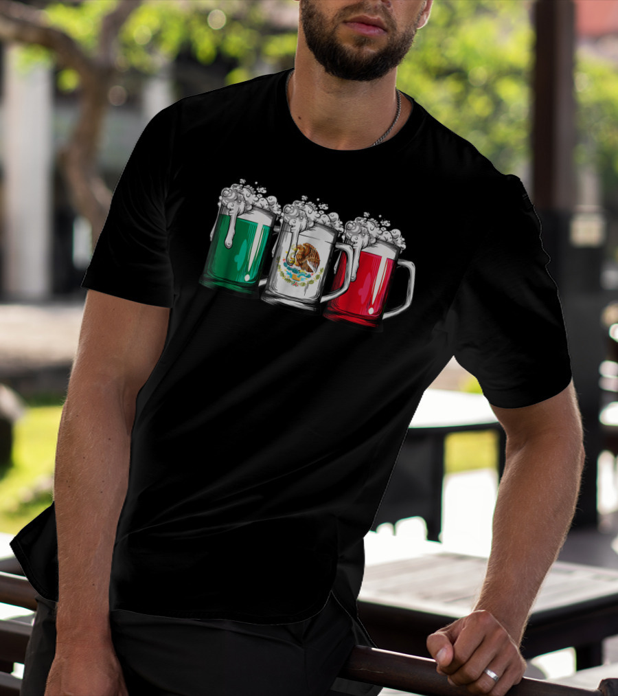 Beer Mugs Mexican Flag Cinco De Mayo Mexico T-Shirt