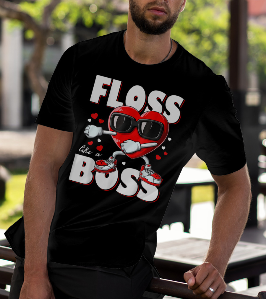 Floss Like A Boss Boys Valentines Day Kids Heart Flossing14 T-Shirt