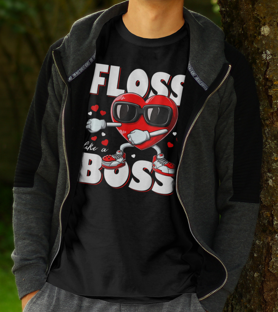 Floss Like A Boss Boys Valentines Day Kids Heart Flossing14 T-Shirt