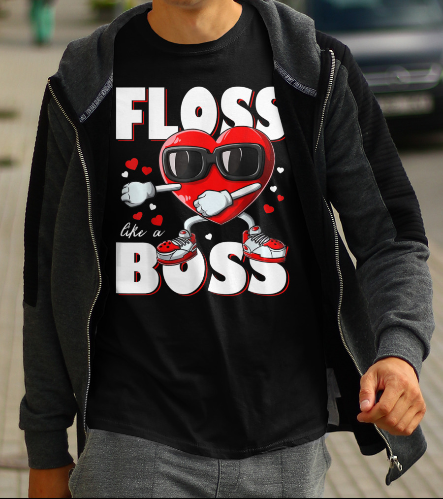 Floss Like A Boss Boys Valentines Day Kids Heart Flossing14 T-Shirt