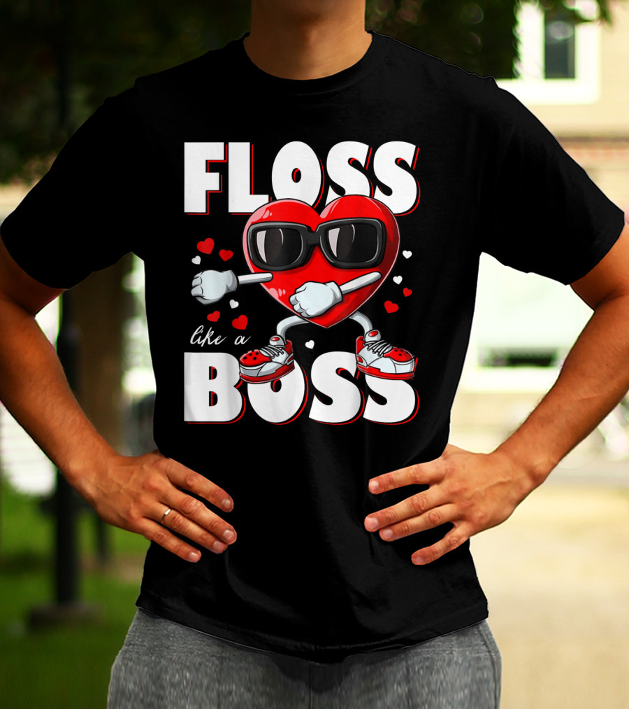Floss Like A Boss Boys Valentines Day Kids Heart Flossing14 T-Shirt