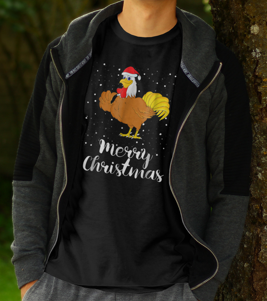 Merry Christmas Chicken Santa Hat Matching Family Group T-Shirt