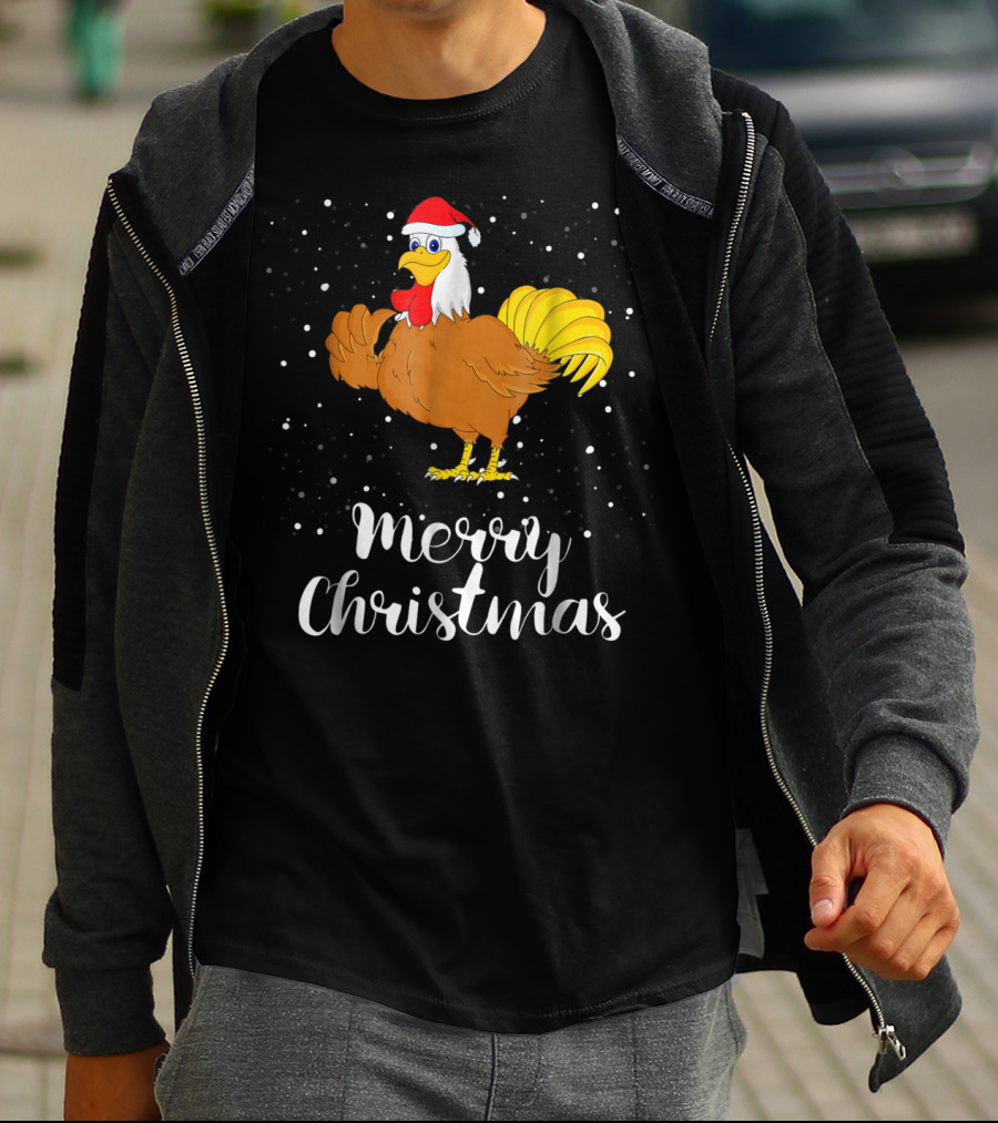 Merry Christmas Chicken Santa Hat Matching Family Group T-Shirt
