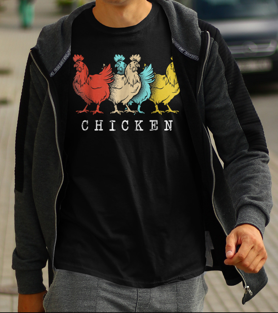Chicken Vintage Funny Farm Poultry Farmer Rooster Retro Colorful T-Shirt