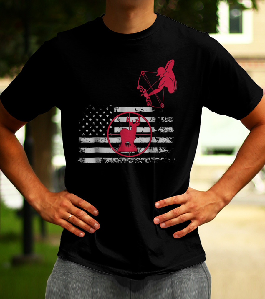 Bow Hunting American Flag Women Hunters Deer Archery T-Shirt